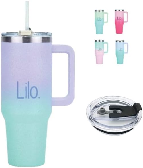 Lilo 40oz /1200ml Tumbler with Straw and Lid Vacuum Insulated Stainless Steel Travel Tumblers Cup Holder Friendly, Leak Proof Reusable Water and Coffee Tumbler for Hot & Cold Drinks (Lavender Moss)