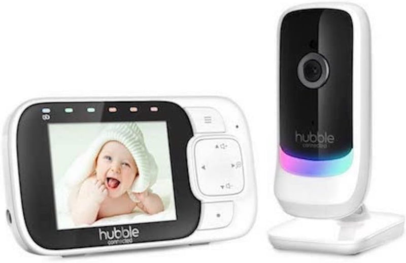 Hubble Nursery View Glow Baby Monitor 2.8" LCD Display, Infrared Night Vision, 300m Range, 2-Way Talk, Room Temp Sensor, Digital Zoom, 7-Color Night Light, Soothing Sounds, Works with HubbleClub App