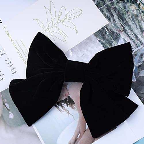 Andelaisi Vintage Satin Velvet Ribbon Bowknot Hairclips - Large Decorative Hair Accessories for Women and Girls (Black 2)