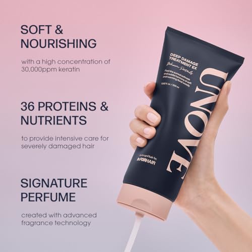 UNOVE Deep Damage Hair Treatment Mask EX 320ml/10.82fl.oz | Premium Nourishing Hair Mask | Conditioner for Dry Frizzy Damaged Hair with Keratin-PF | Strengthening & Hydrating