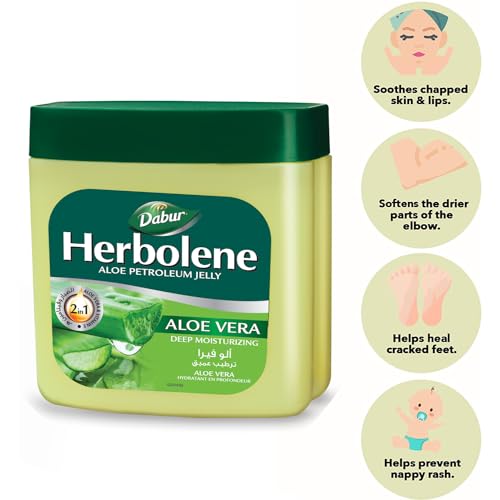 Dabur Herbolene Aloe Vera Petroleum Jelly (425 + 115 ml Free) | Enriched with Aloe Vera and Vitamin E | For Dry and Rough Skin or Chapped Lips | Value Pack