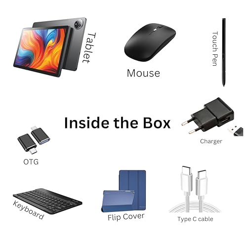 Oteeto TAB 14 Tablet/11. Inch Incell Display//Octa Core 2.0GHz Processor/Android 14/8MP Front + 13 MP Rear Camera/8GB RAM + 512GB ROM/8000 mAH Battery/4G Dual SIM/5G Wifi/Keyboard/Flip Cover etc