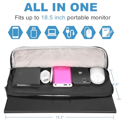 Losong Portable Monitor Case 18.5 Inch, Protective Carrying Sleeve Storage Bag, Display Bag with Accessory Pocket for 18.5 Inch Portable Monitor, Size-18.3"x11.6" Black