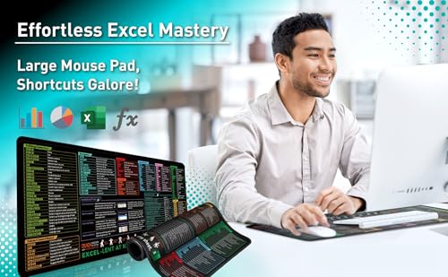 Aowin Excel Shortcut Keys Mouse Pad,Large Excel Cheat Sheet Desk Pad,Computer Desk Mousepad Over 150 Shortcut Keys,Non-Slip&Waterproof Desk mat,PC Spreadsheet Keyboard Mat for Office Use