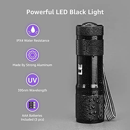 Lepro UV Flashlight, Black Light UV Torch, 9 LED 395nm UV Light, Blacklight Detector for Pet Urine, Stain, Bed Bugs, Scorpion and More, Ultraviolet Flashlight Mini, 3 AAA Batteries Included