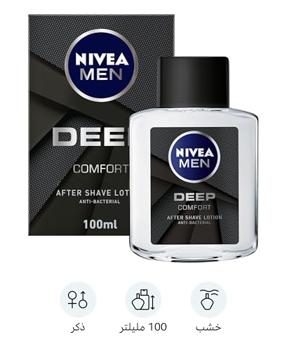 NIVEA MEN After Shave Lotion, DEEP Antibacterial Black Carbon Woody Scent, 100ml