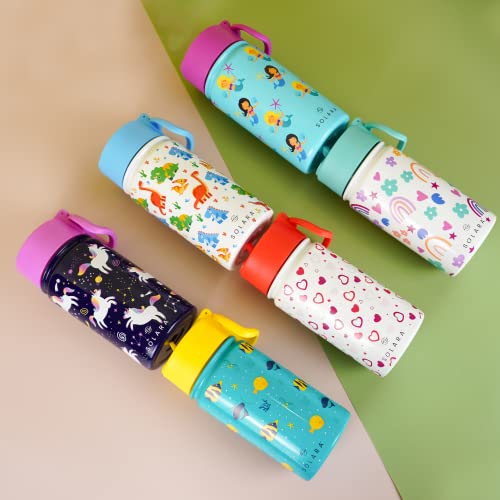 SOLARA Water Bottle for Kids 450ml, Kids Water Bottle, Sipper Bottle for Kids, Thermosteel Kids Bottle, Stainless Steel Water Bottle for Kids, Straw Bottle for Kids, Dino