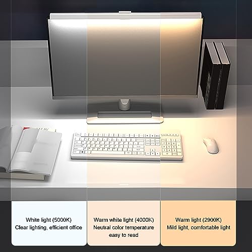 Dpofirs Computer Screen Monitor Lamp, PC Monitor Light Bar, e-Reading LED Lamp with Stepless Dimmable, Touch Control, Quick Reading Mode, 3 Color Temperature Adjustment, Timer 60min Off (White)