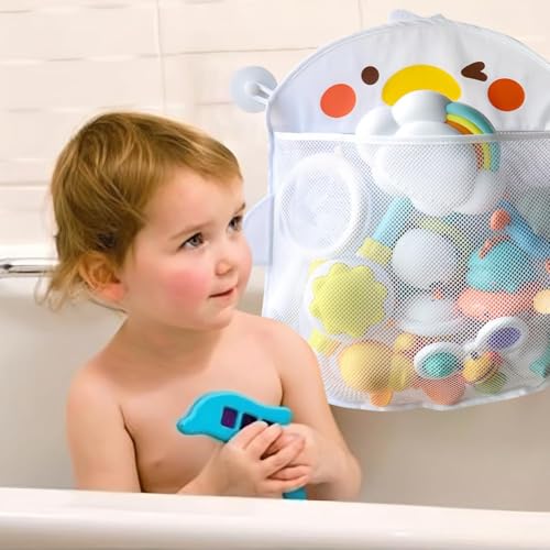 NALACAL Large Mesh Bath Toy Organizer, Quick Dry Bathtub Toy Storage for Baby Shower, Hanging Toy Holder with 2 Suction Cups, Waterproof and Mold-Resistant Bathroom Storage for Kids' Bath Toys