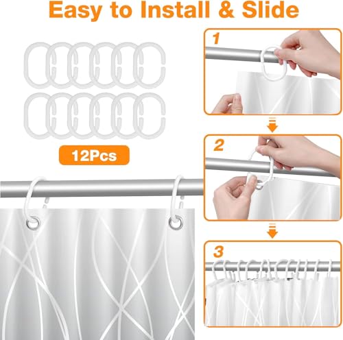 ALANX Shower Curtain for Bathroom Gradient Stripe Shower Curtain Liner Spa Hotel Shower Showroom bathtubs 71x71 Inch Inner Curtain with Hooks Water Repellent (Grey, 71x71Inch/180x180cm)