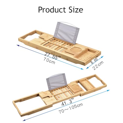 SKY-TOUCH Bathtub Tray Bamboo Bathtub Stand Holder Adjustable Bath Tray With Extendable Luxury Book Rest, Device Tablet, Kindle, Ipad, Smart Phone Tray For A Home Spa Experience, Yellow
