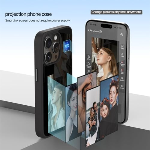 Arsey Smart Screen Projection Phone Case, DIY Images, NFC Transmission, 3.7 inch Ink Screen Display, Anti-Slip, Anti-Shock, Black (Fit for iphone 13 pro max)
