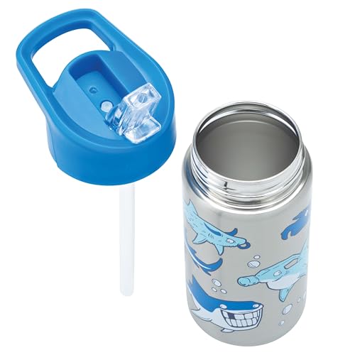 Smash Stainless Steel Drink Bottle with Flip Top Lid and Straw - Shark 500ml