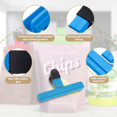 21 pcs Chip Bag Clips for Food Storage, 3 Large & 18 Medium Food Bag Clips, 3 Colours PP Heavy Duty Air Tight Seal Clips Sturdy Food Clips, Kitchen Storage Clips for Snacks Coffee Vegetables Fruit