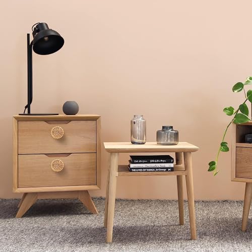 X spring Wooden Drawer Knobs, 6pcs 35x30mm Round Rattan Dresser Knobs, Cabinet Pulls and Knobs with Handmade Wicker Woven and Screws for Boho Furniture Knobs Cabinets Dresser Handles Hardware