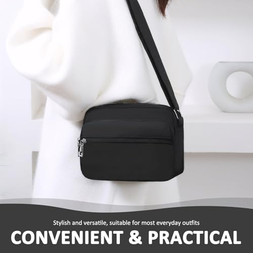 Crossbody Bag For Women With Multiple Pockets, Girls Shoulder Bag, Nylon Crossbody Bags, Phone Bag Waterproof With Adjustable Strap For Travel Shopping Outing Work Strolling (Black)
