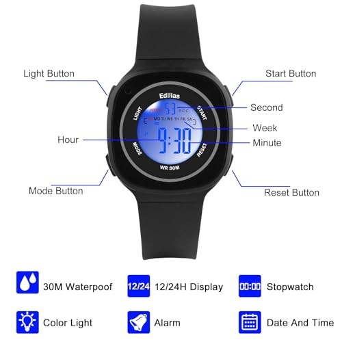 Azonee Kids Watches Digital for Girls Boys, Light Wristwatch for Child Waterproof Sport Outdoor Multifunctional Wrist Watches with Stopwatch Alarm for Ages 4-15