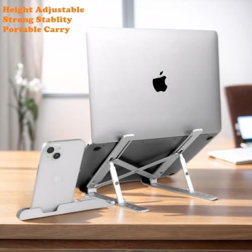 AGGERT Laptop Stand, Laptop Stand for Desk, Adjustable Laptop Stand Holder, Portable Aluminum Stand Riser for Tablet Computer Macbook, HP, Dell, Lenovo & More (Silver)