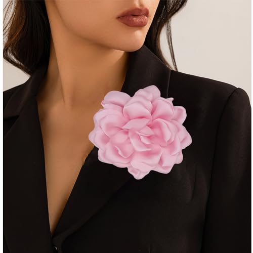 Large Flower Brooches Lapel Pins for Women Satin Fabric Brooches Big Camellia Flower Brooch Pins Wedding Part Dance Clothes Accessories Jewelry Gifts