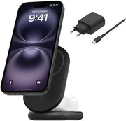 BoostCharge Magnetic Foldable Qi2 Charger 2 in 1 Power 15W MagSafe Compatible Wireless Charger for Apple iPhone 16/15/14/13 with Non-slip Base, Power Supply Included - Black - Black