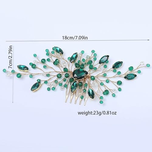 Ling & Bai Wedding Hair Comb, Bridal Emerald Green Crystal Side Headpieces Gold Rhinestone Hair Accessories for Women Bridesmaid Girls (Green)