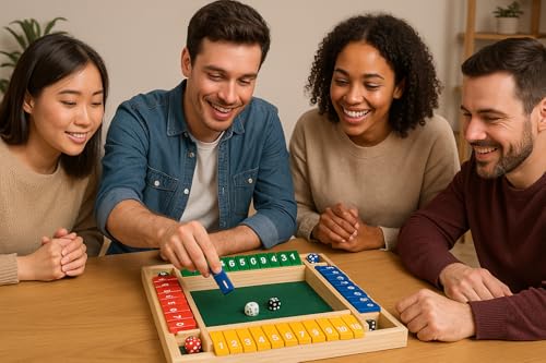 Shut the Box Game Wooden,Left Right Center Dice Game for Kids Adults,Family Classroom Home Party or Pub