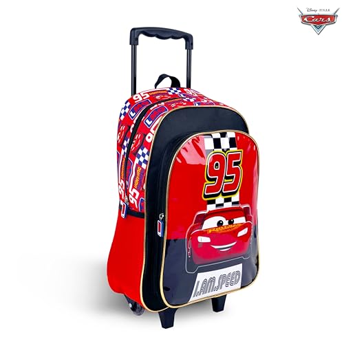TRUCARE Disney Cars 16 Inch Kids 3-in-1 Trolley School Bag Set - Ergonomic Backpack, Insulated Lunch Bag & Pencil Case,Lightweight, Durable, Students 6+ - Perfect for Travel & School,For Boys
