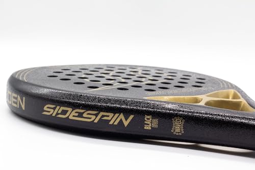 SideSpin Golden 12K Full Carbon Sandy Padel Shovel, Get Power + Control + Effect, Unisex Adult, Black Gold, Universal