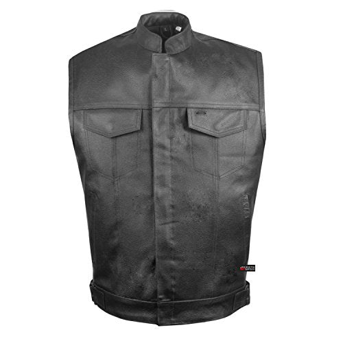 SOA Men's Leather Motorcycle Concealed Gun Pockets Biker Club Vest w/Armor