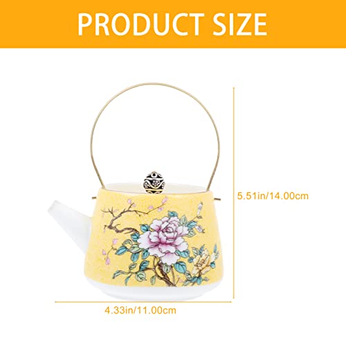 KOKOPO Vintage Chinese Ceramic Teapot Floral Porcelain Kung Fu Tea Pot Porcelain Flower Coffee Pot Water Pot for New Year Party Serving Kitchen Home Birthday Afternoon Tea Housewarming Gift Yellow