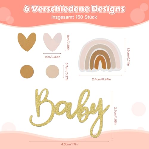 Baby Shower Decoration Confetti, Pack of 150 Baby Shower Decoration Confetti, Boho Rainbow Baby Shower Confetti Table Decoration, Shower Accessories, Table Decoration for Gender Reveal Party, Baby