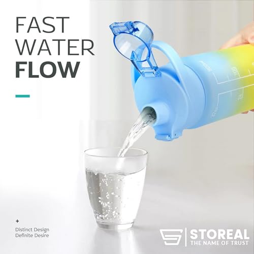 STOREAL Original Tritan Motivational Plastic Water Bottle 1L with Time Markers, Leakproof, Fast Flow, BPA Free Drinking Water Bottle for Kids, School Water Bottles