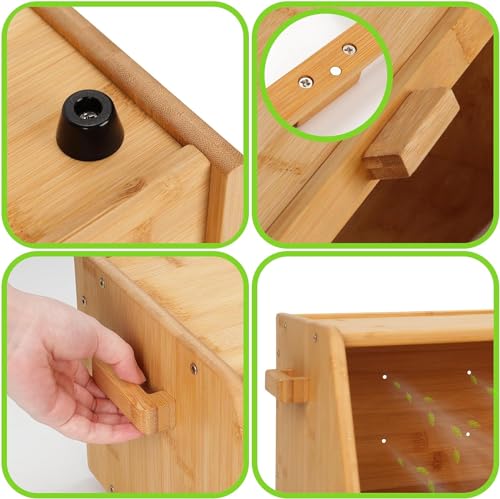 VITAL Bamboo Bread Box keep The Bread Fresh For Kitchen Counter-Large Capacity Wooden Bread Storage Container Farmhouse Bread Box with Window Bread Holder