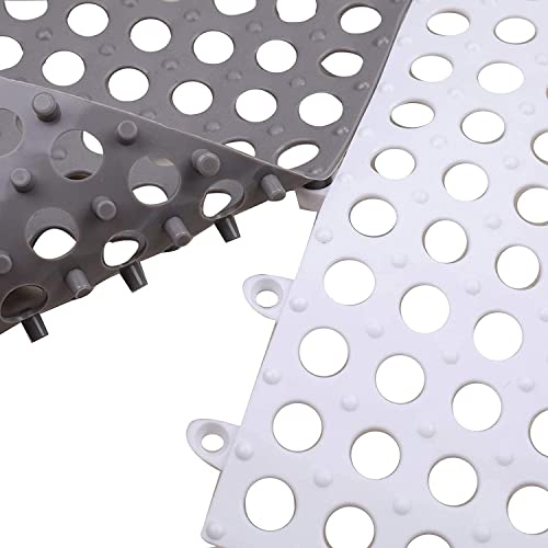 COCLUX 12 Pack Interlocking Non Slip Drainage Floor Tiles, 11.8 X 11.8 Inch Soft PVC Bath Shower Floor Mat with Suctions Cups, Drainage Holes for Bathroom, Kitchen, Pool, Wet Areas