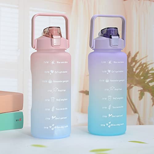 2L Water Bottle with Straw 64 Oz Motivational Sports Water Bottle with Time Capacity Marker BPA Free Big Large Gym Cycling Water Bottle Cup Jug for Kids School Outdoor Fitness (Lavender Sapphire)
