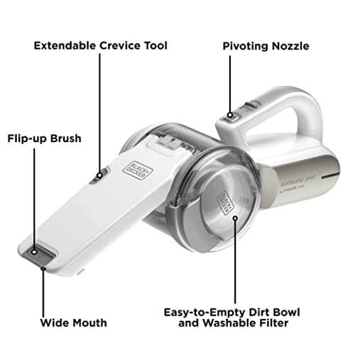 BLACK+DECKER Cordless Handheld Vacuum Cleaner, 14.4V 1.5Ah Li-Ion, 27.5 Air Watts, Pivoting Nozzle, Compact Cordless Vacuum, Ideal for Home & Car, Easy Storage, Champagne/White - PV1420L-B5