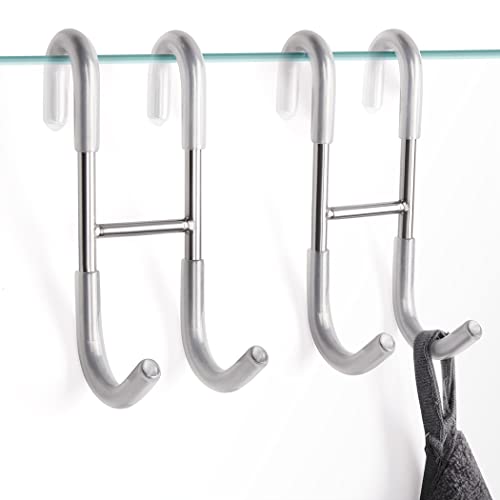 NINETREX Shower Door Towel Hooks, Over Glass Door Brushed Nickel Hook for Bathrooms,Towel Rack Heavy Duty 304 Stainless Steel for Towels Frameless Glass Door，Coats，Squeegee，loofah，2 Pack,Silver