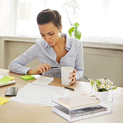Yulejo Acrylic Desk Organizers and Accessories Tier Paper File Organizer Tray Stackable Document Clear Desk Accessories for Office Workspace Organization (315 x 222 x 68 mm/ 12.4 x 8.74 x 2.68 Inch)