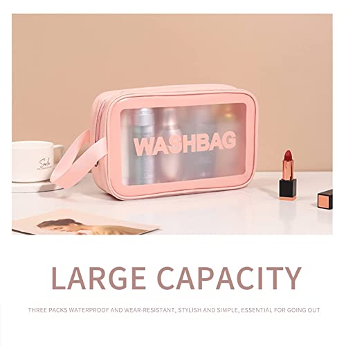 3Pcs Cosmetic Bag Vinyl Air Travel Toiletry Bags Bulk, Water Resistant PVC Packing Cubes with Zipper Closure & Carry Handle for Women Baby Men, Make-up brush Case Beach Pool Spa Gym Bag