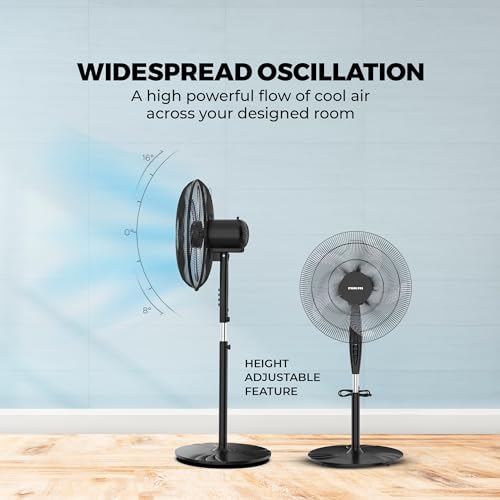 Nikai 16 Inch Pedestal Fan, 45 Watts Power, T" Class Motor, High-Performance Copper Motor, Wide Angle Oscillation, 5 Leaf "AS" Blades, 3 Speeds, Energy-Efficient, Ideal for Home & Office - NPF1631T