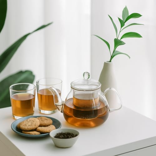 B&S Borosilicate Glass Teapot with Lid â€“ 800ml Heat-Resistant Tea Pot for Stovetop & Microwave | Elegant Clear Kettle | Eco-Friendly Kitchen Accessory for Herbal Tea & Coffee Brewing