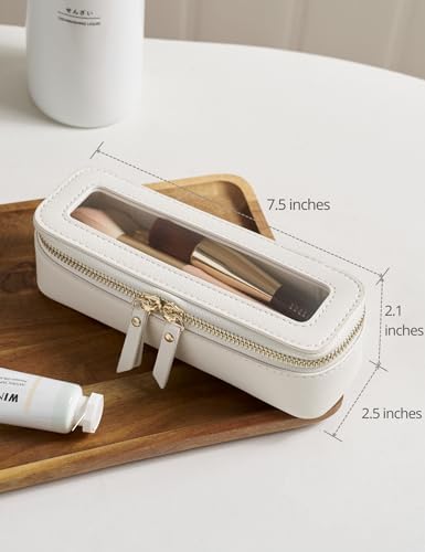 Small Cosmetic Bag for Purse Mini Makeup Bag for School Cute Clear Make Up Pouch for Travel Tiny Leather White Make Up Organizer Case for Backpack Toiletry Bag Waterproof Square Pouch with Zipper
