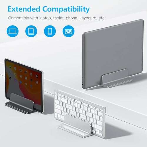 ChicAbode Vertical Laptop Stand, Desktop Aluminum Stand, with Adjustable Base Size, Laptop Computer Accessories Holder, Compatible with All Gaming Laptops, for Home and Office, Grey