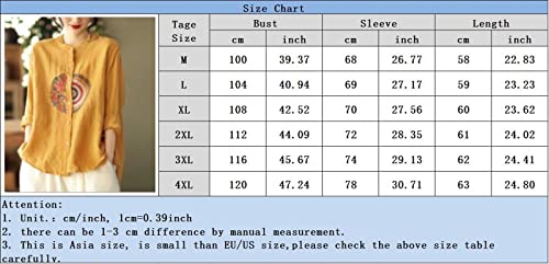 Women's Literary Retro Embroidery Linen Shirt Spring Summer Casual Loose Stand Collar Long Sleeve Shirts