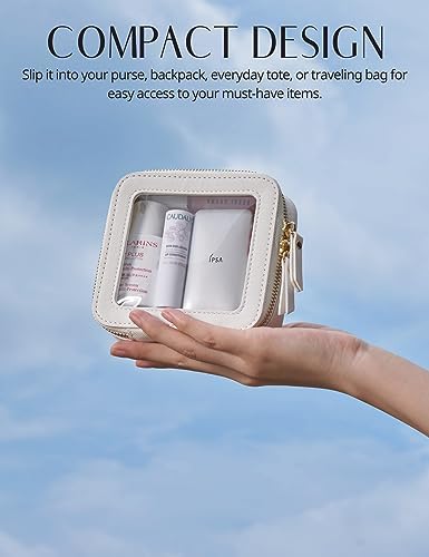 Small Cosmetic Bag for Purse Mini Makeup Bag for School Cute Clear Make Up Pouch for Travel Tiny Leather White Make Up Organizer Case for Backpack Toiletry Bag Waterproof Square Pouch with Zipper