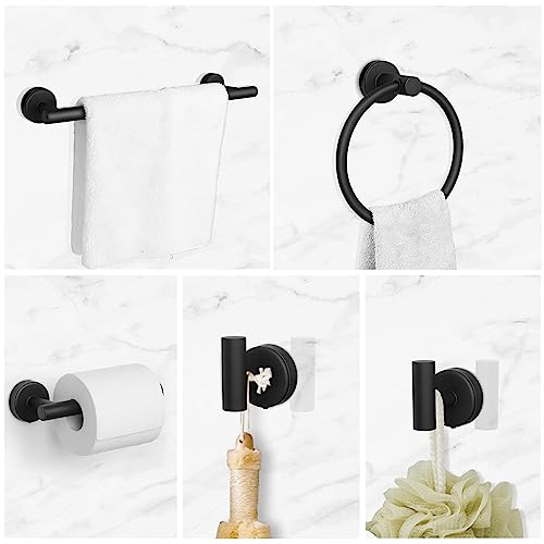 Kissun Matte Black Towel Racks for Bathroom Hardware Accessories Set Towel Bar Set 5 Pieces Wall Mounted (60cm, Black)
