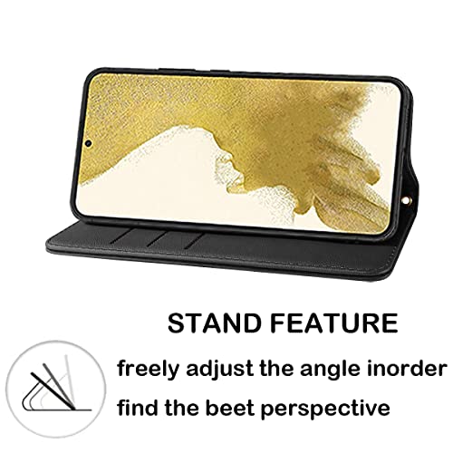 LANJLM Wallet Case for Samsung Galaxy S23 Phone Cases Premium Leather PU Flip Cover Magnetic Shockproof Closure Book Design with Kickstand Feature & Card Slots Galaxy S23 Case - Black