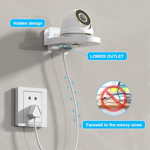 PINKE 4 Pcs Security Camera Wall Mount, Baby Monitor Wall Mount, Shelf Speaker Stand Adhesive Small Wall Shelf for Bedroom Kitchen Living Room with Cable Clips (White)