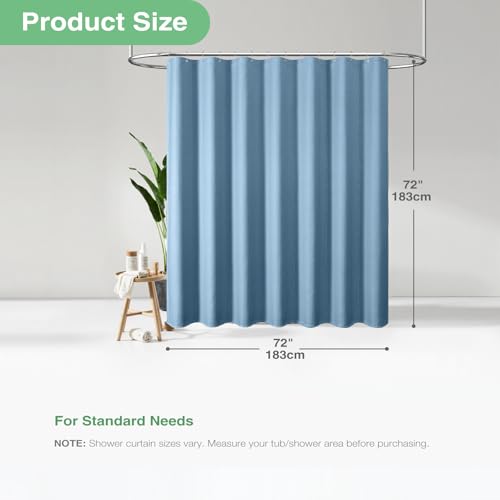 Dynamene Blue Fabric Shower Curtain - Waffle Weave Textured Heavy Duty Cloth Shower Curtains for Bathroom, 256GSM Hotel Luxury Weighted Bath Curtain Set with 12 Plastic Hooks,72x72, Moonlight Blue