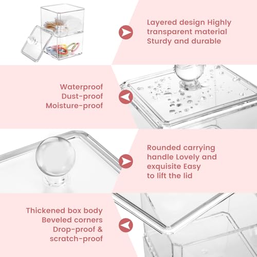 BLVRYVIO Hair Accessories Organizer, Bathroom Containers for Headbands, Bows, Ties, Tools, Scrunchies, Cotton Swab Organization - Clear 3 Stackable Acrylic Holder With Lids